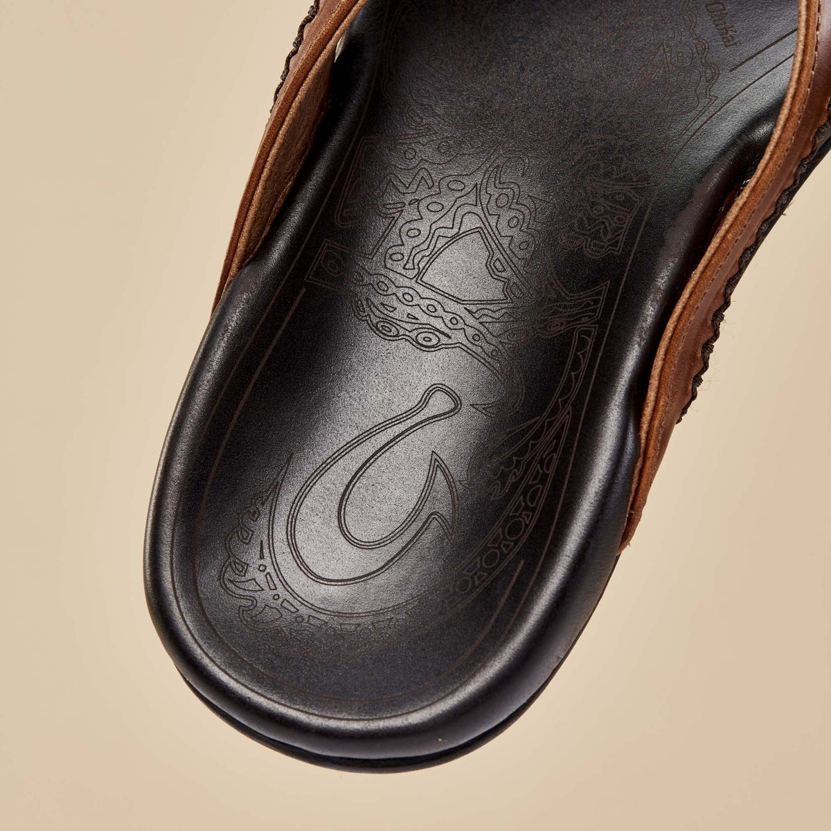 OluKai Mea Ola Men's Leather Sandals - Tan / Dark Java