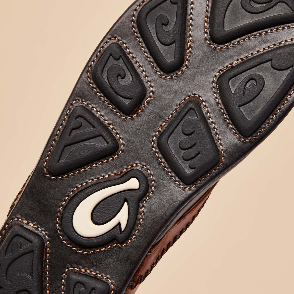 OluKai Mea Ola Men's Leather Sandals - Tan / Dark Java