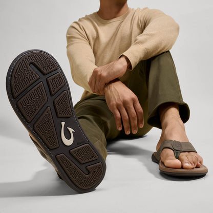 OluKai Tuahine Men's Waterproof Leather Beach Sandals - Hunter