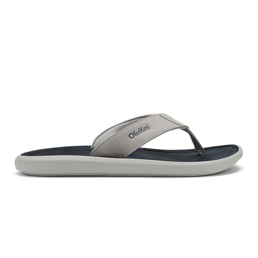 OluKai Pili Men’s Waterproof Leather Sandals - Ash / Mood Indigo