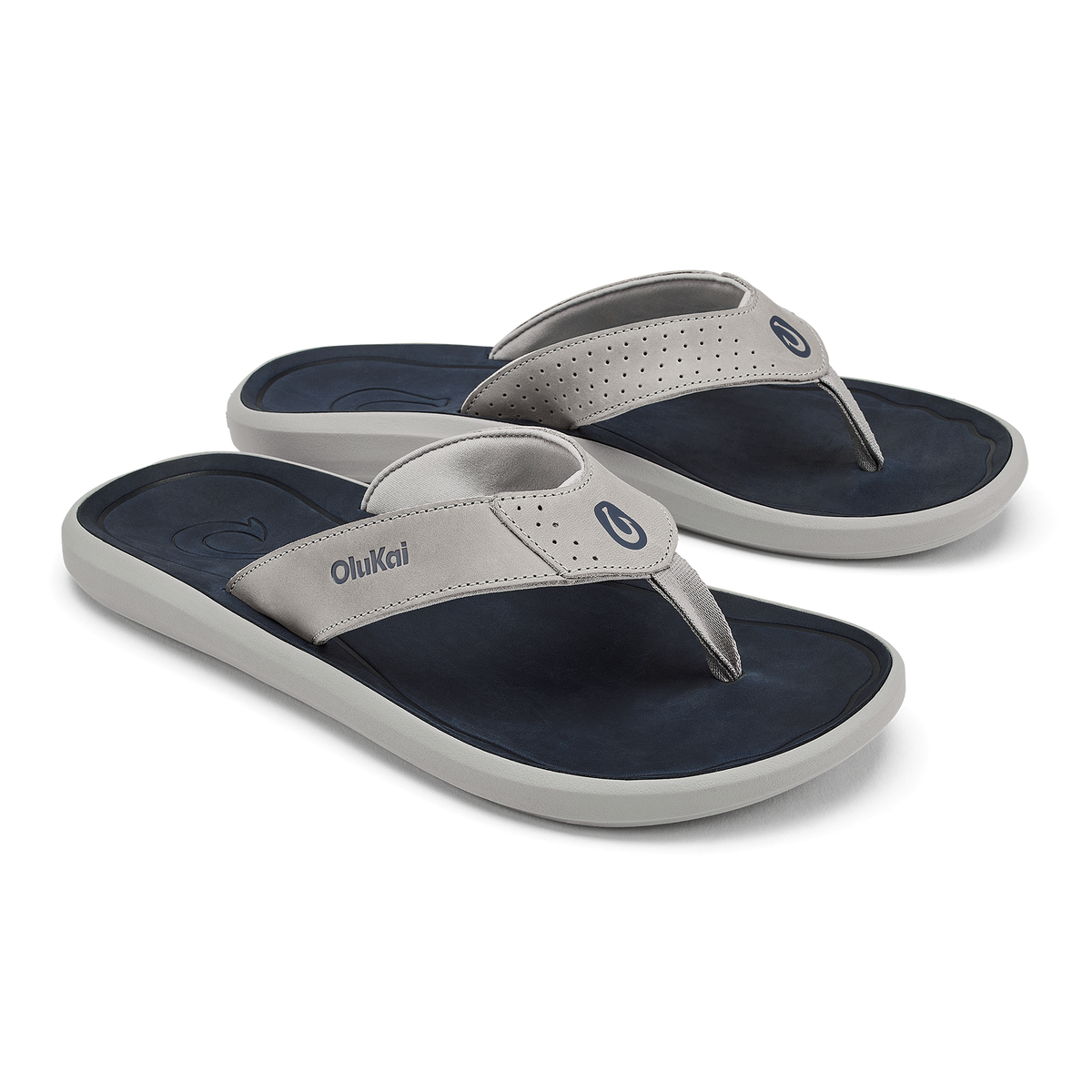 OluKai Pili Men’s Waterproof Leather Sandals - Ash / Mood Indigo