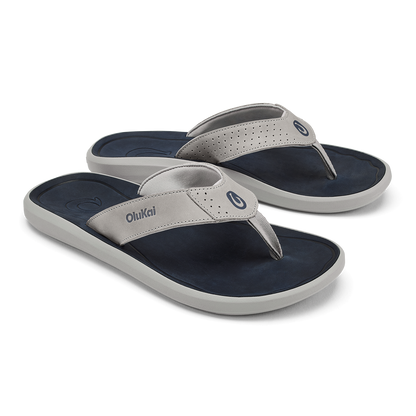 OluKai Pili Men’s Waterproof Leather Sandals - Ash / Mood Indigo