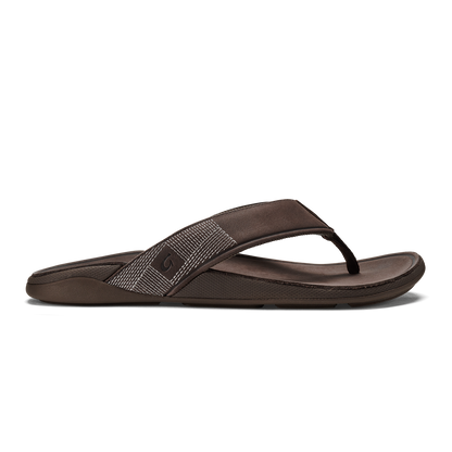 OluKai Tuahine Men's Waterproof Leather Beach Sandals - Dark Wood