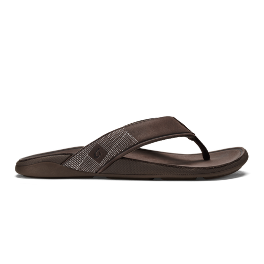 OluKai Tuahine Men's Waterproof Leather Beach Sandals - Dark Wood