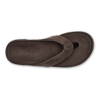 OluKai Tuahine Men's Waterproof Leather Beach Sandals - Dark Wood