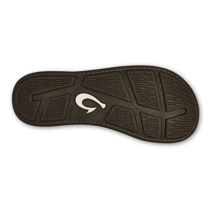OluKai Tuahine Men's Waterproof Leather Beach Sandals - Dark Wood