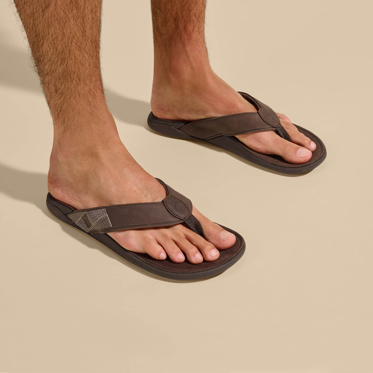 OluKai Tuahine Men's Waterproof Leather Beach Sandals - Dark Wood