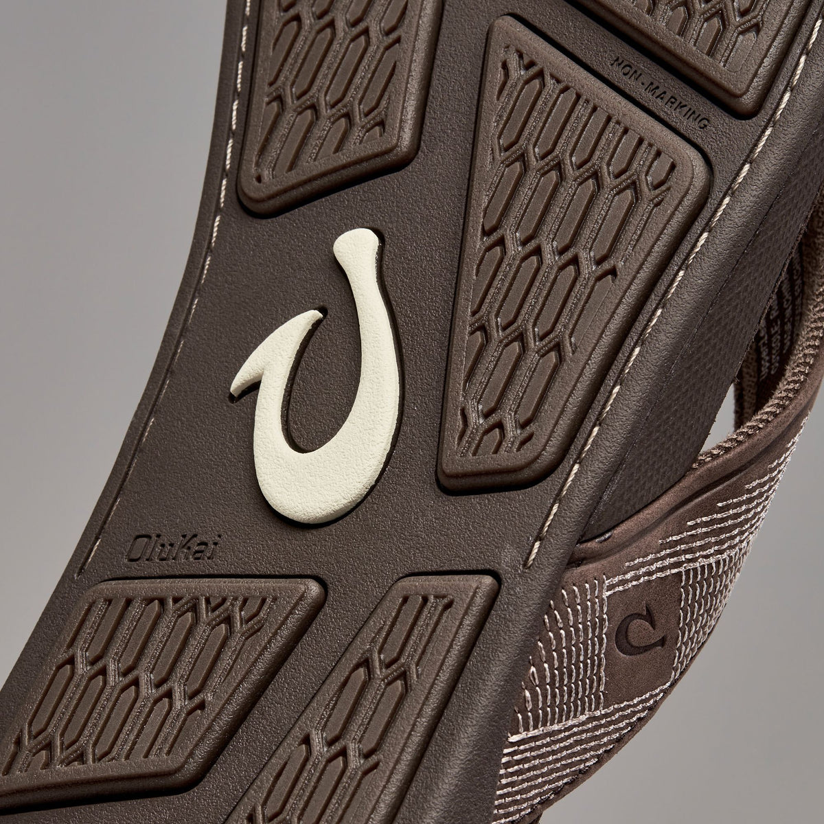 OluKai Tuahine Men's Waterproof Leather Beach Sandals - Dark Wood