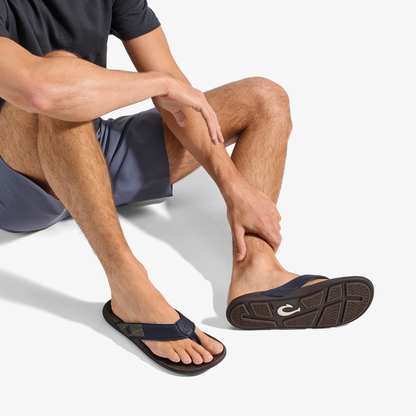 OluKai Tuahine Men's Waterproof Leather Beach Sandals - Trench Blue