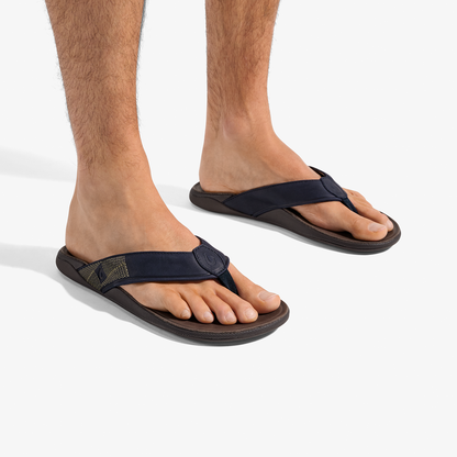 OluKai Tuahine Men's Waterproof Leather Beach Sandals - Trench Blue
