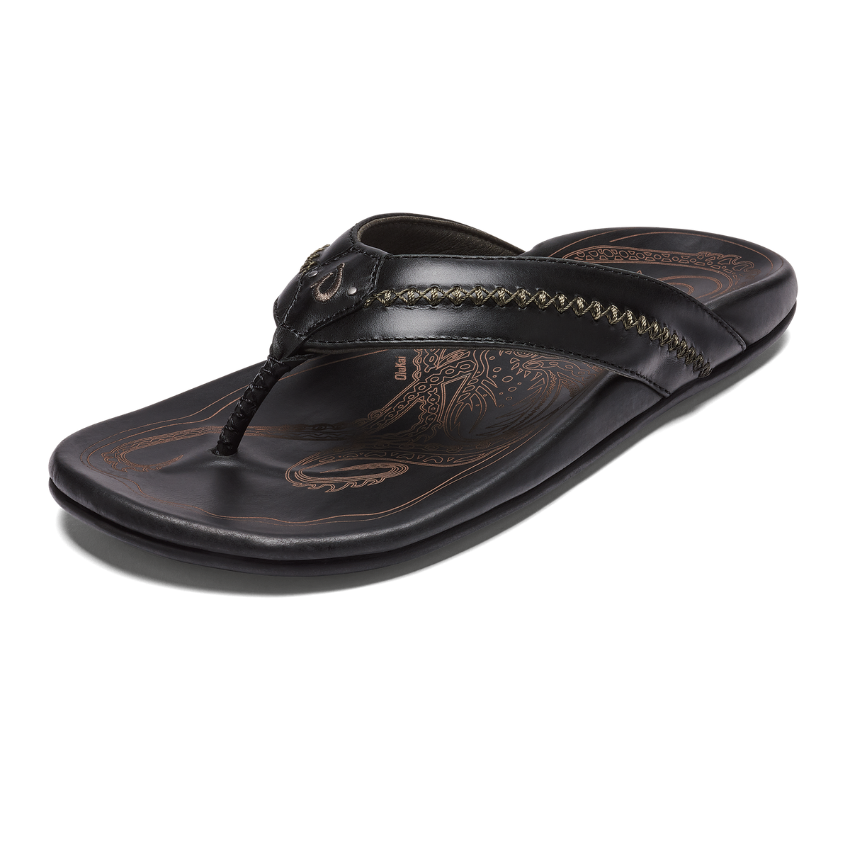 OluKai OluKai Mea Ola - Black | Men's Leather Beach Sandals