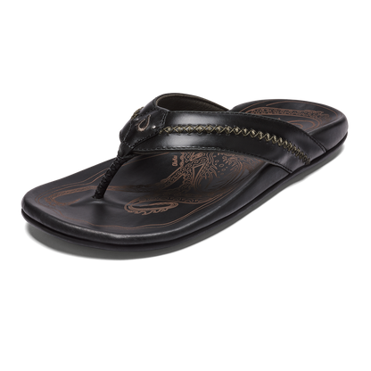 OluKai OluKai Mea Ola - Black | Men's Leather Beach Sandals