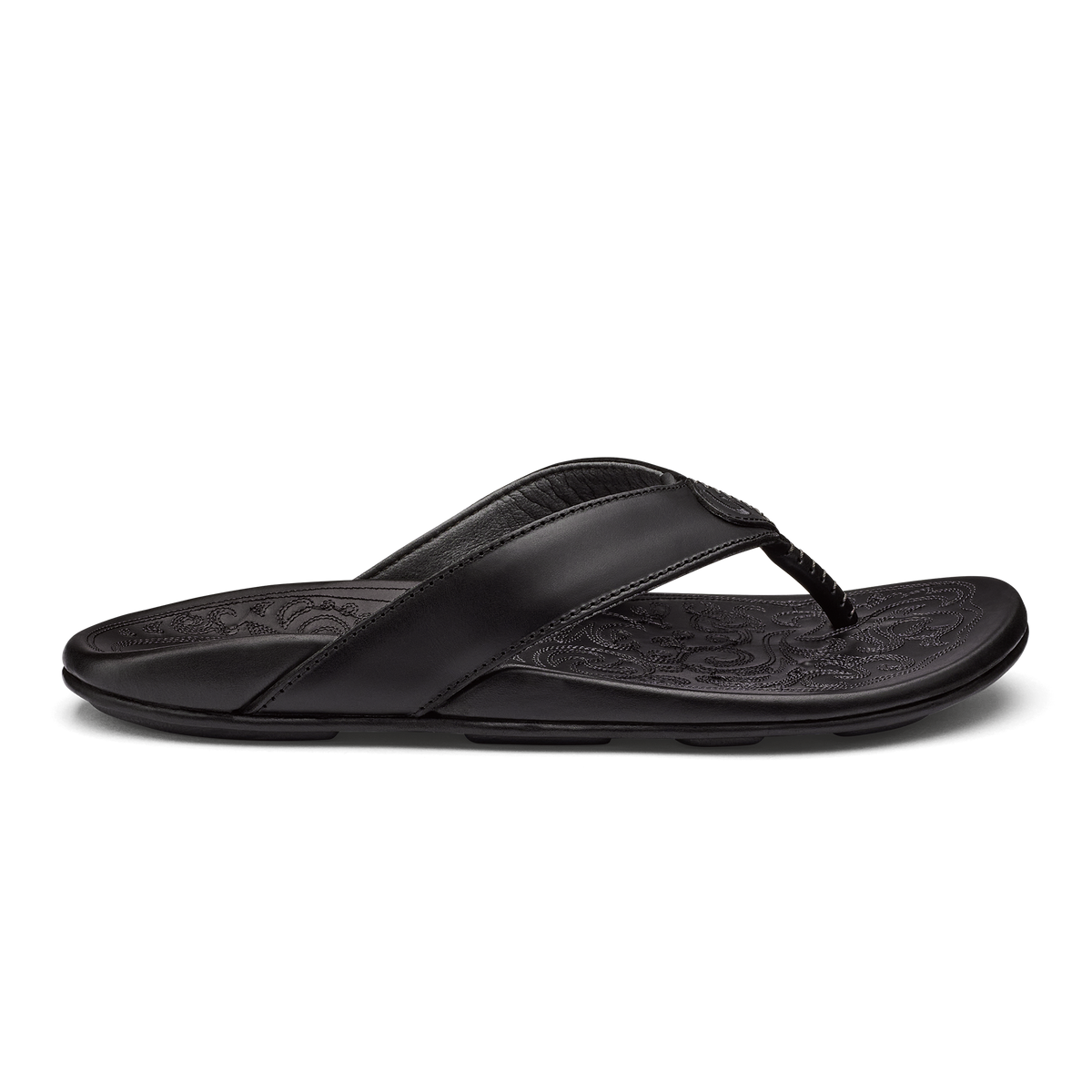 OluKai Mekila Men's Full-Grain Leather Beach Sandals - Black