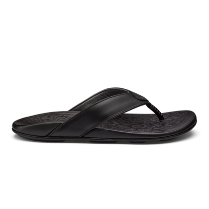 OluKai Mekila Men's Full-Grain Leather Beach Sandals - Black