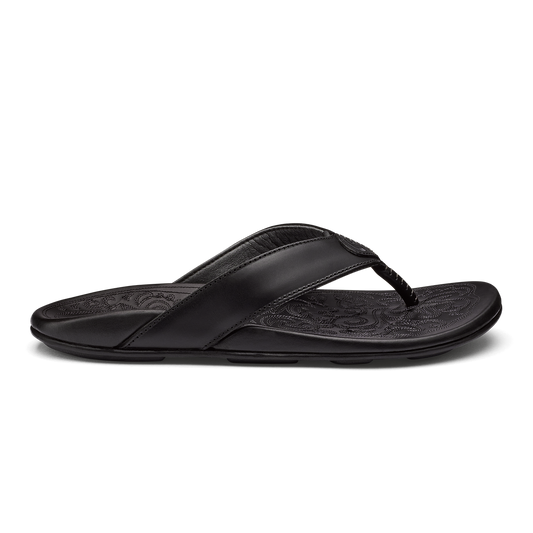 OluKai Mekila Men's Full-Grain Leather Beach Sandals - Black
