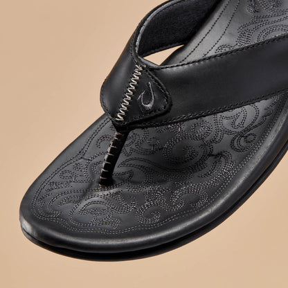 OluKai Mekila Men's Full-Grain Leather Beach Sandals - Black