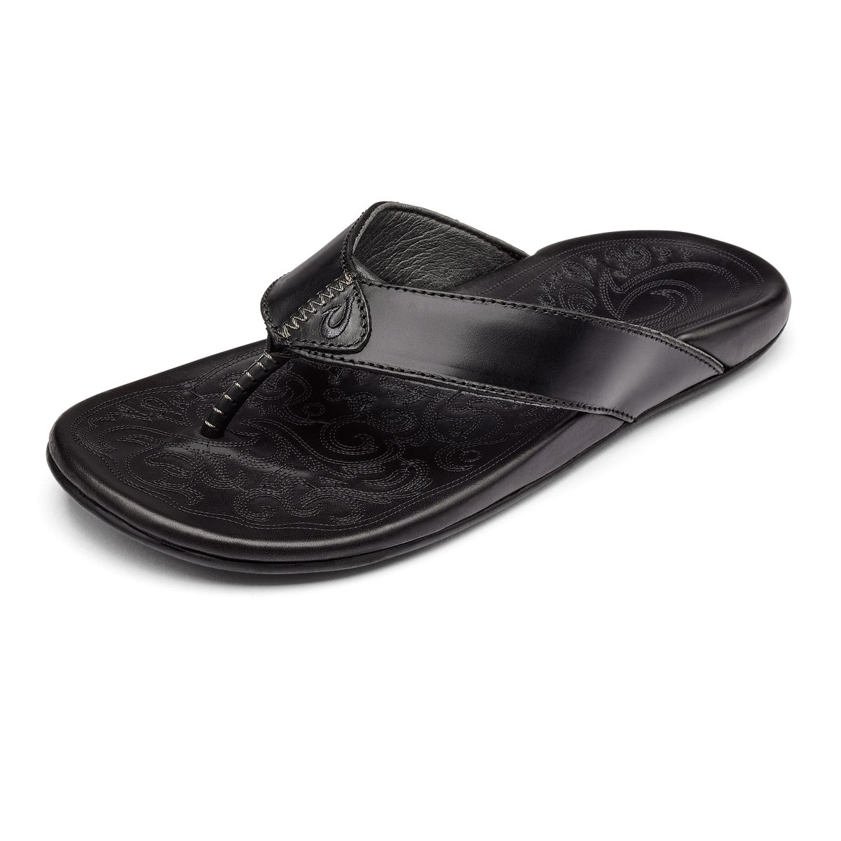 OluKai Mekila Men's Full-Grain Leather Beach Sandals - Black