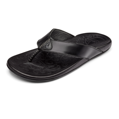 OluKai Mekila Men's Full-Grain Leather Beach Sandals - Black