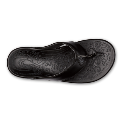 OluKai Mekila Men's Full-Grain Leather Beach Sandals - Black