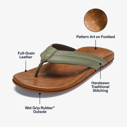 OluKai Hiapo - Odyssey Grey / Sahara Men’s Leather Beach Sandals