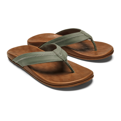 OluKai Hiapo - Odyssey Grey / Sahara Men’s Leather Beach Sandals