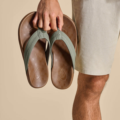 OluKai Hiapo - Odyssey Grey / Sahara Men’s Leather Beach Sandals
