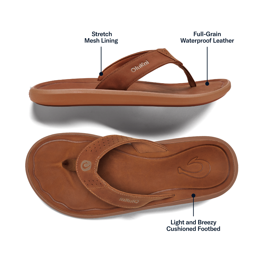 OluKai Pili Men’s Waterproof Leather Sandals - Fox