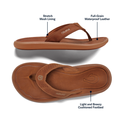 OluKai Pili Men’s Waterproof Leather Sandals - Fox
