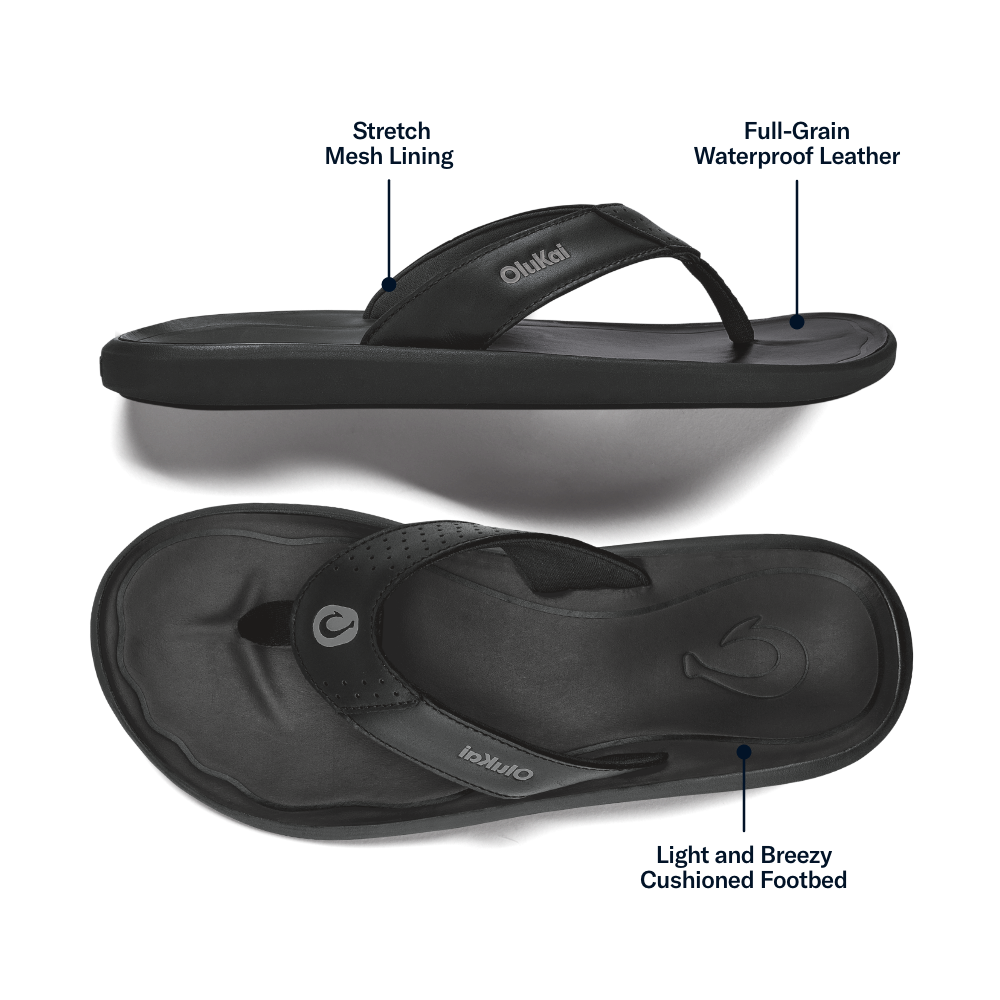 OluKai Pili Men’s Waterproof Leather Sandals - Lava Rock