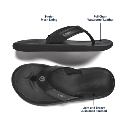 OluKai Pili Men’s Waterproof Leather Sandals - Lava Rock