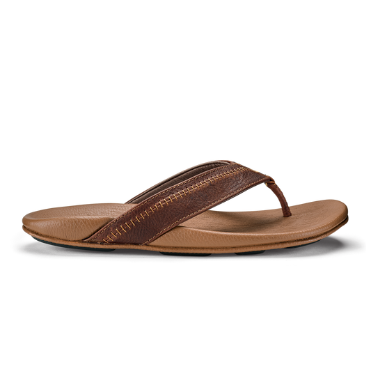 OluKai Hiapo -Dark Java / Toffee Men’s Leather Beach Sandals