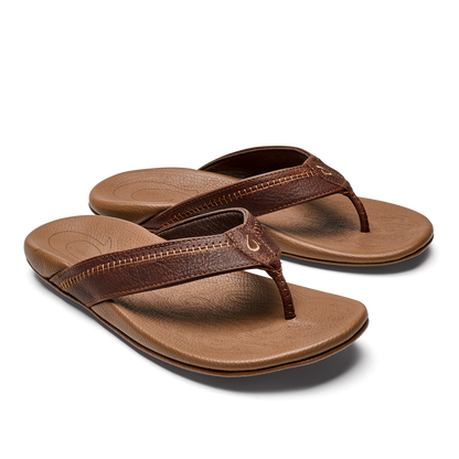OluKai Hiapo -Dark Java / Toffee Men’s Leather Beach Sandals