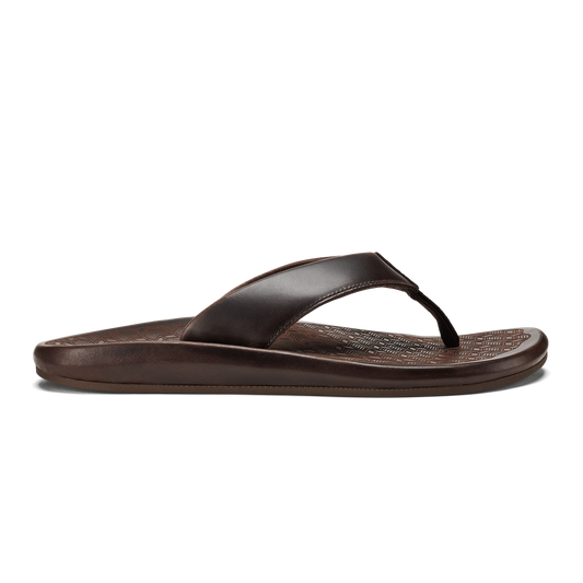 OluKai ‘Ilikai Men‘s Leather Beach Sandals - Dark Wood