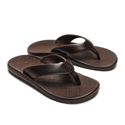 OluKai ‘Ilikai Men‘s Leather Beach Sandals - Dark Wood