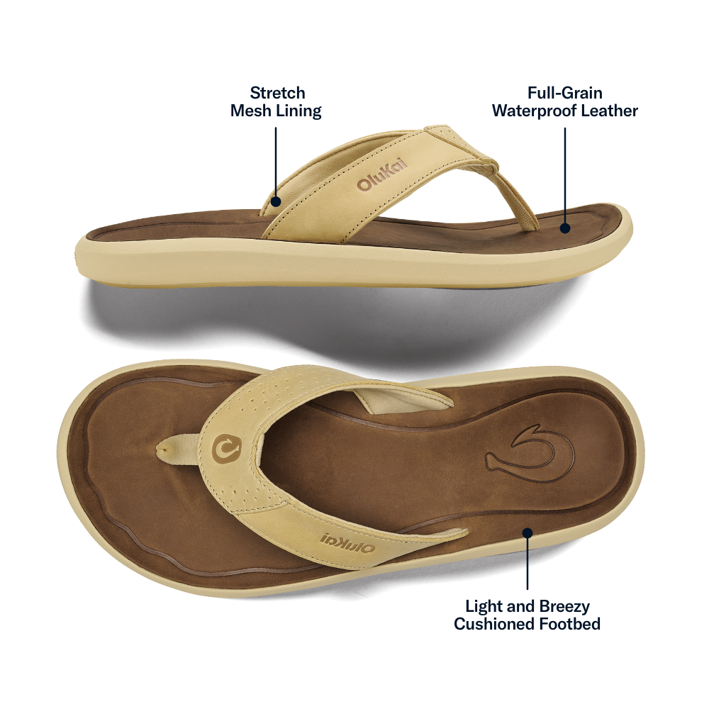 OluKai Pili Men’s Waterproof Leather Sandals - Toasted Coconut / Tan