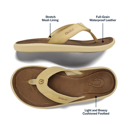 OluKai Pili Men’s Waterproof Leather Sandals - Toasted Coconut / Tan