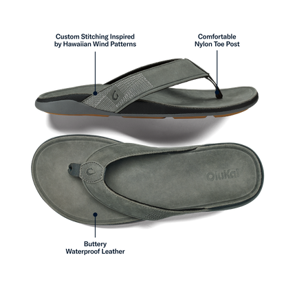 OluKai Tuahine Men's Waterproof Leather Beach Sandals - Rock