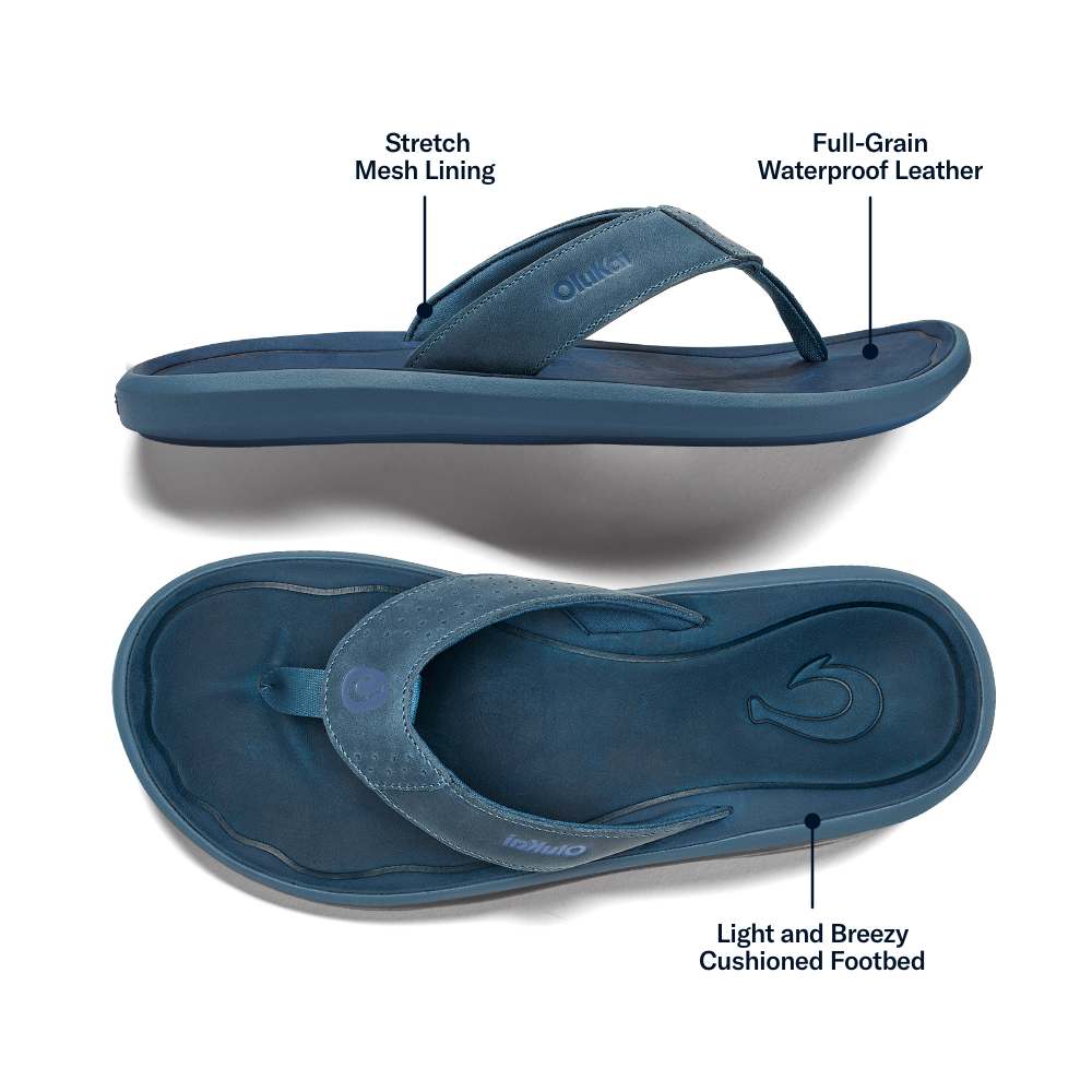 OluKai Pili Men’s Waterproof Leather Sandals - Blue Fog / Coastal Blue