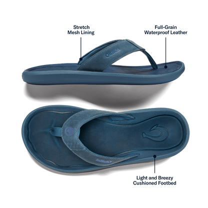OluKai Pili Men’s Waterproof Leather Sandals - Blue Fog / Coastal Blue