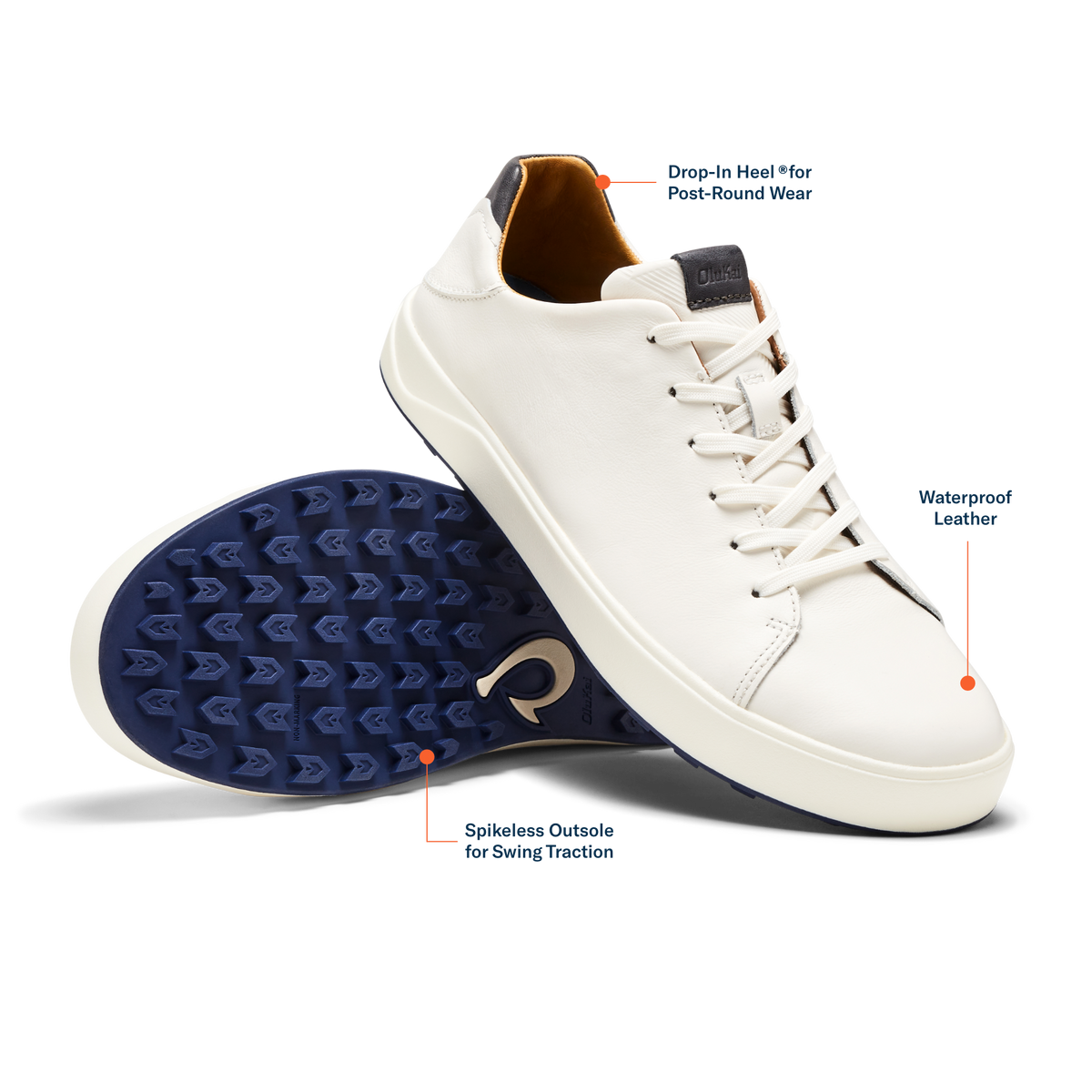OluKai Wai‘alae Men’s Waterproof Leather Golf Shoes - White