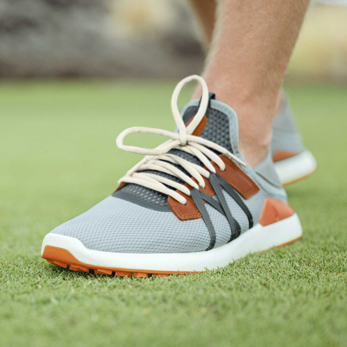 OluKai Manele Men’s Breathable Golf Shoes - Pale Moss / Molten Orange