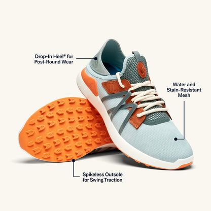 OluKai Manele Men’s Breathable Golf Shoes - Pale Moss / Molten Orange