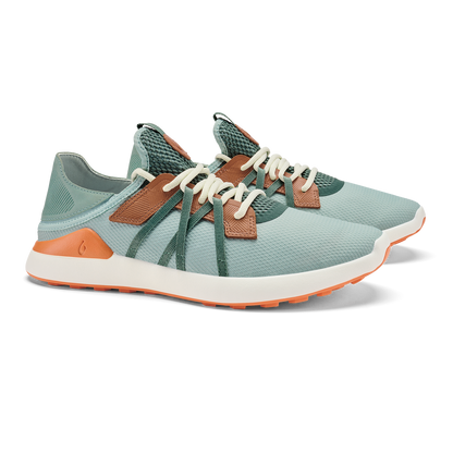 OluKai Manele Men’s Breathable Golf Shoes - Pale Moss / Molten Orange