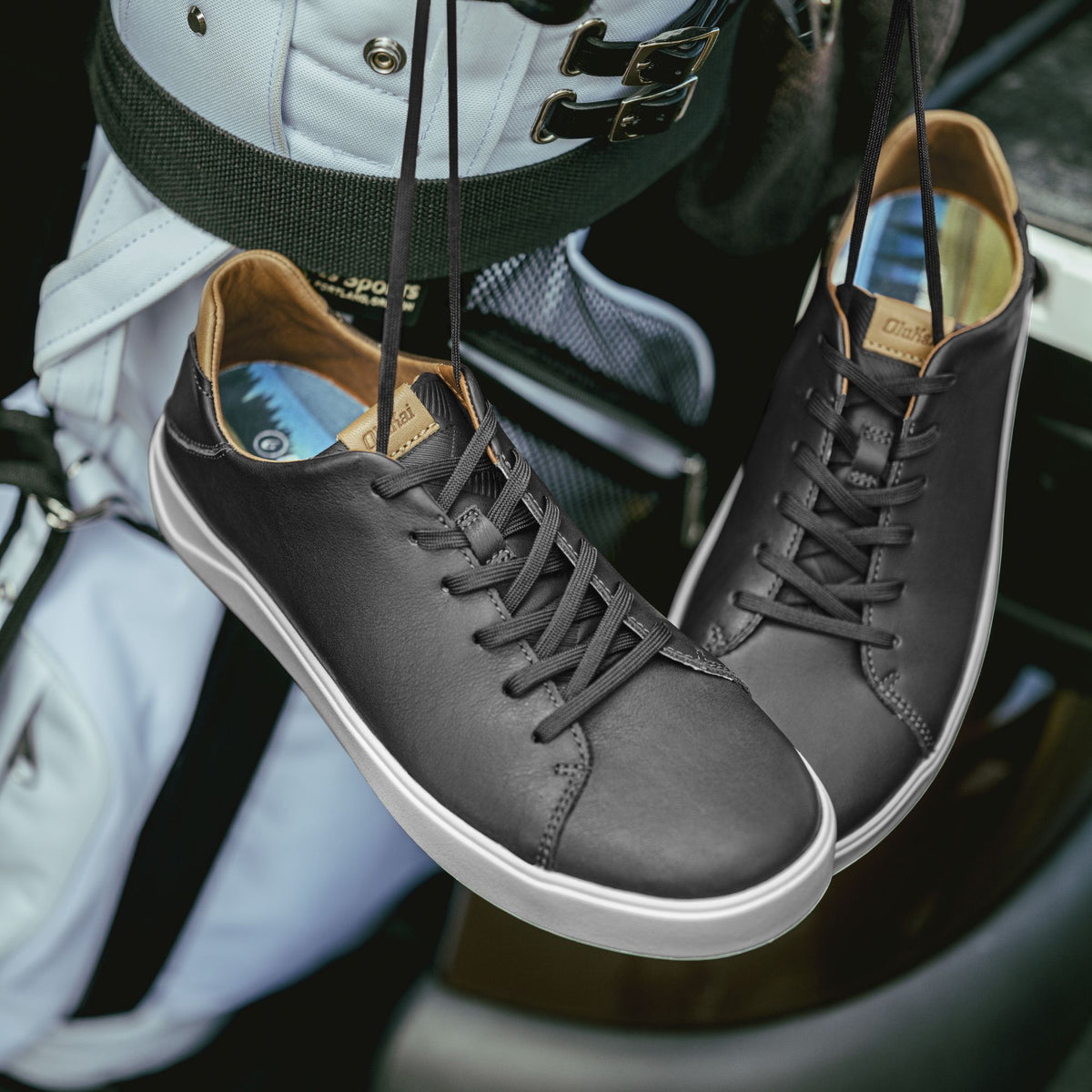 OluKai Wai‘alae Men’s Waterproof Leather Golf Shoes - Black