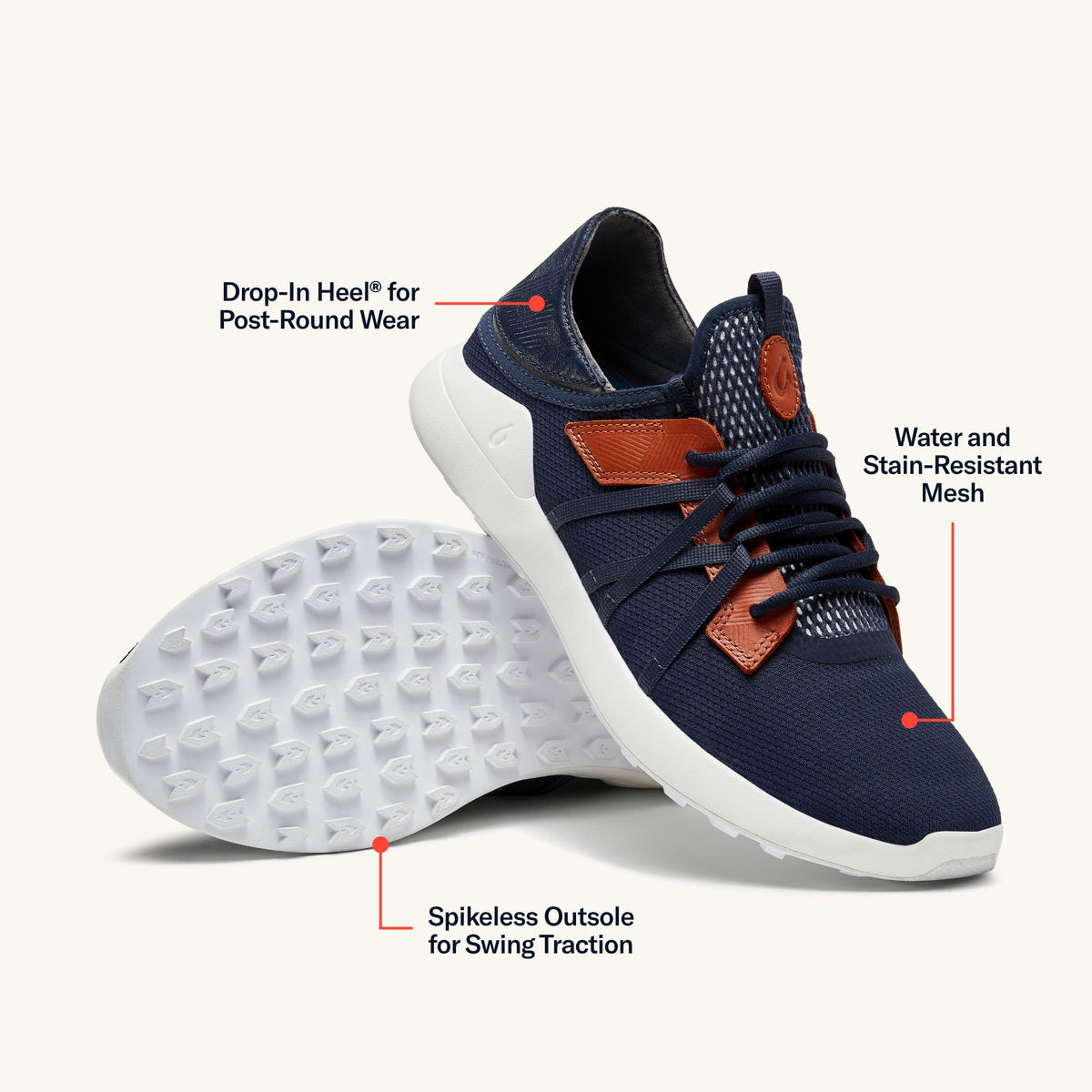 OluKai Manele Men’s Breathable Golf Shoes - Trench Blue