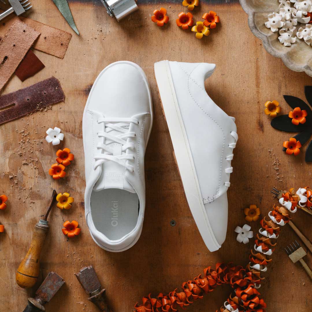 OluKai Pehuea Lī ‘Ili Women's Leather Sneakers - White