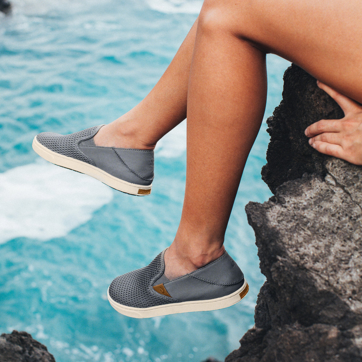 OluKai Pehuea Women's Breathable Slip-On Sneakers - Pavement