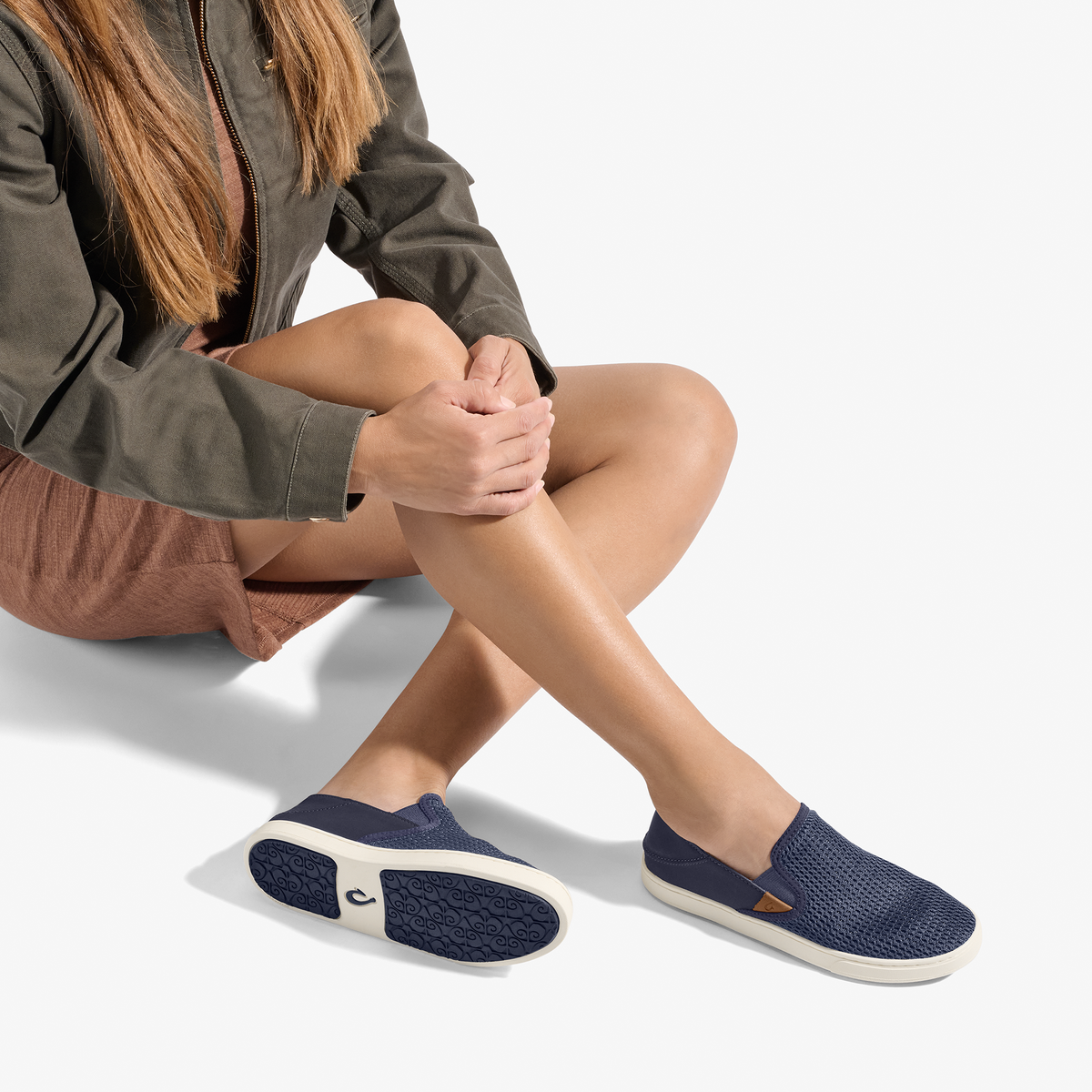 OluKai Pehuea Women's Breathable Slip-On Sneakers - Trench Blue