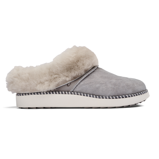 OluKai Ku‘i Women’s Fuzzy Slip-On Slippers - Fog