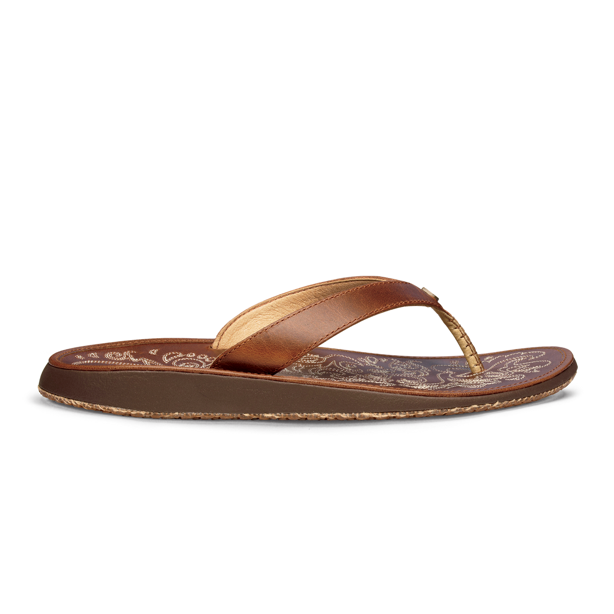 OluKai Paniolo Women’s Leather Beach Flip Flops - Natural